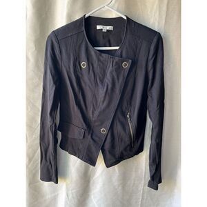 CAbi Black Asymmetric Moto Style Draped Blazer‎ with Zipper Details Size S